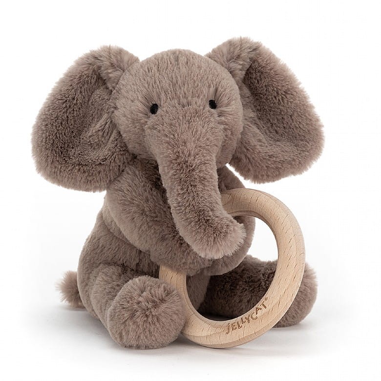 Shooshu Gryzak drewniany grzechotka z przytulanką Słonik / Jellycat