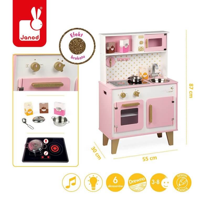 Duża kuchnia drewniana z dźwiękiem i 6 akcesoriami Candy Chic / Janod