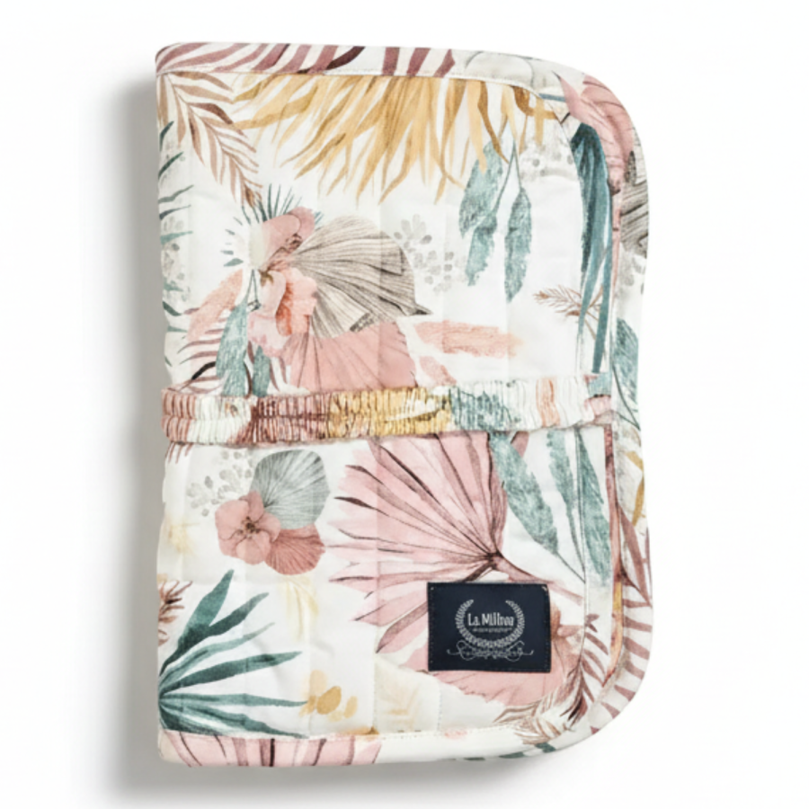 Pikowany organizer na pieluchy - BOHO PALMS LIGHT, POWDER PINK / La Millou
