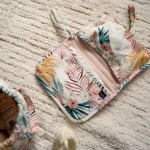 Pikowany organizer na pieluchy - BOHO PALMS LIGHT, POWDER PINK / La Millou