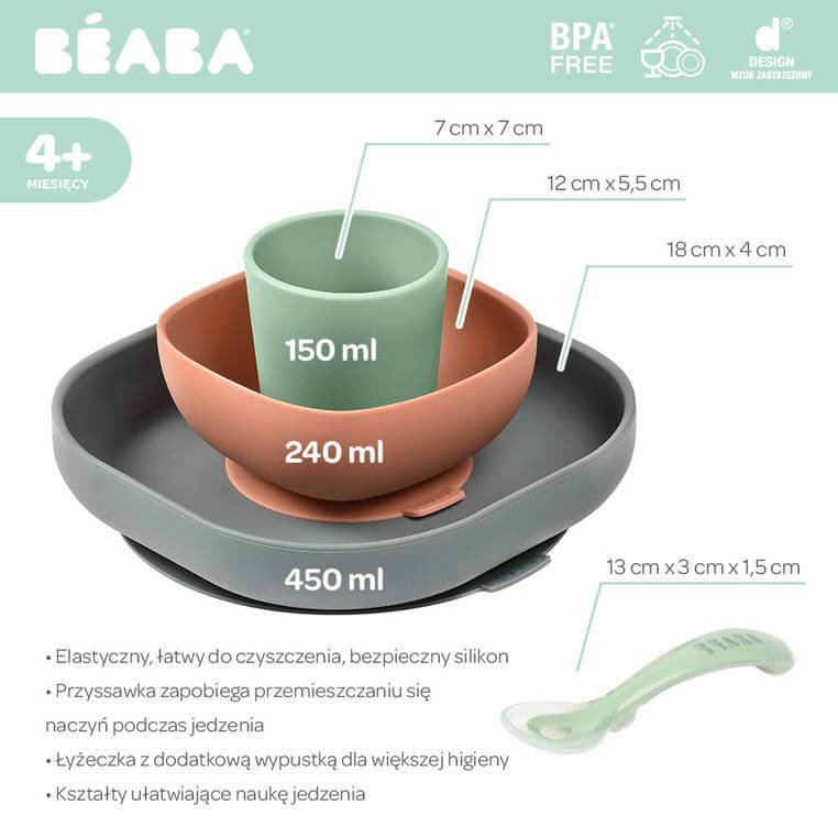 Komplet naczyń z silikonu z przyssawką Mineral / Beaba