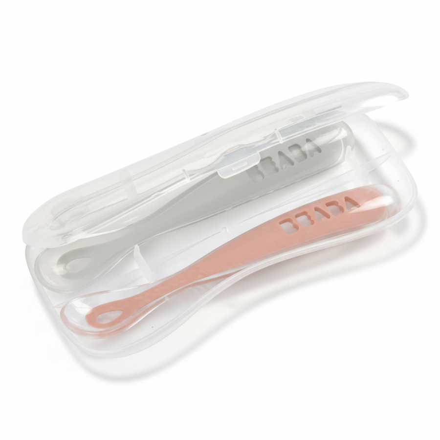 Zestaw łyżeczek silikonowych 4 m+ Old Pink, 2 szt. / Beaba