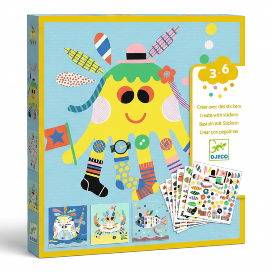 Zestaw artystyczny z naklejkami MORSKIE STWORKI / Djeco DJ08931