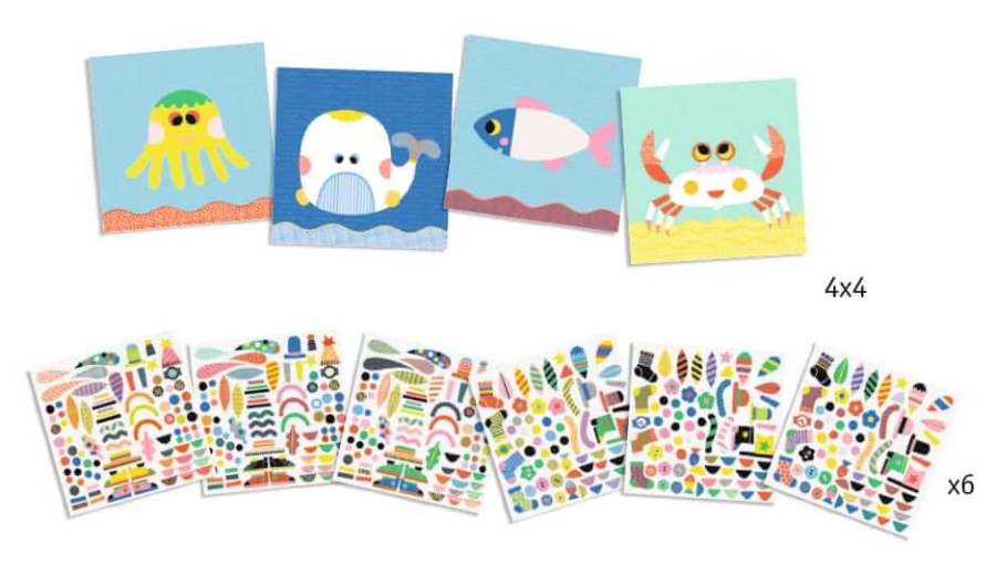 Zestaw artystyczny z naklejkami MORSKIE STWORKI / Djeco DJ08931