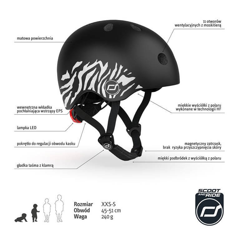 Kask XXS-S dla dzieci 1-5 lat Zebra / Scootandride