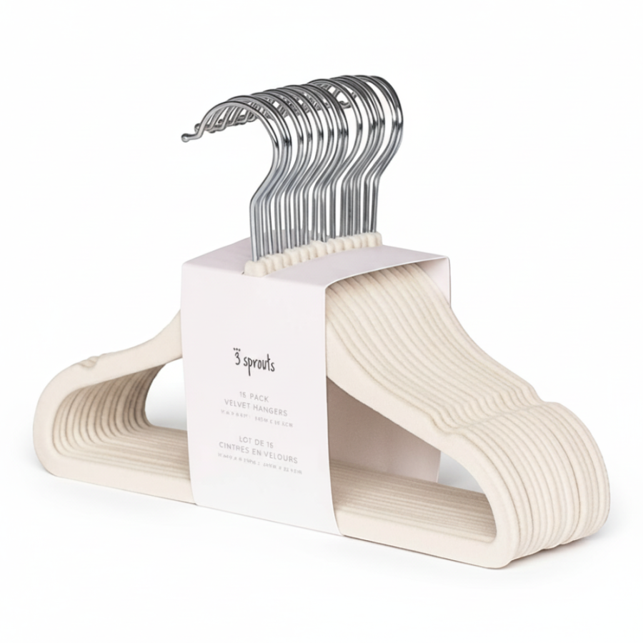 Wieszaki Welurowe dla Dzieci Cream 15 szt. / 3 Sprouts