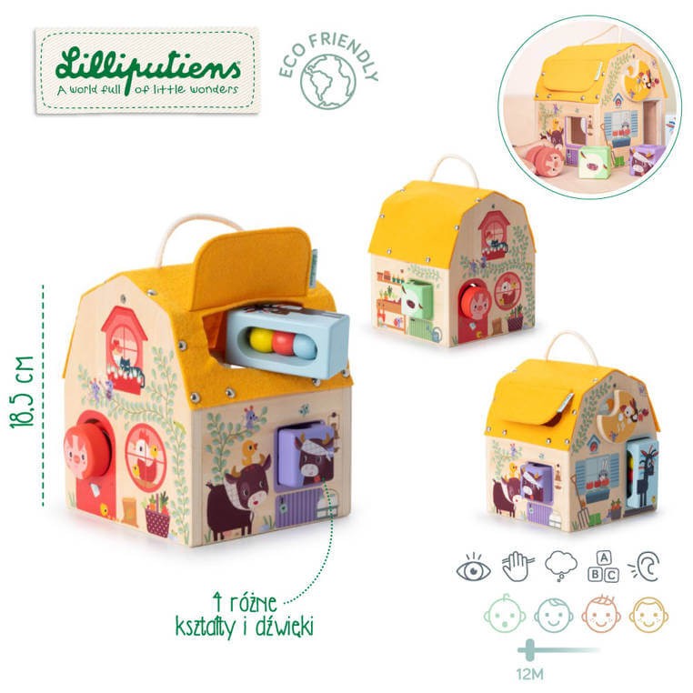 Drewniany domek dźwiękowy Farma 12 m+ / Lilliputiens