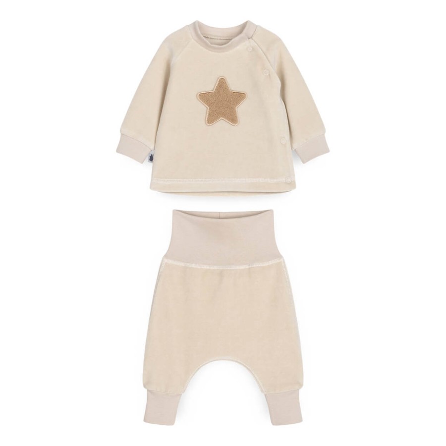 Dresiki welurowe - BEIGE / Pink no More