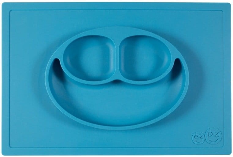 Silikonowy talerzyk z podkładką 2w1 Happy Mat niebieski / EZPZ