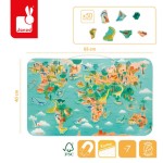 Układanka drewniana magnetyczna Mapa świata z 50 magnesami Dinozaury 7+ / Janod J05836