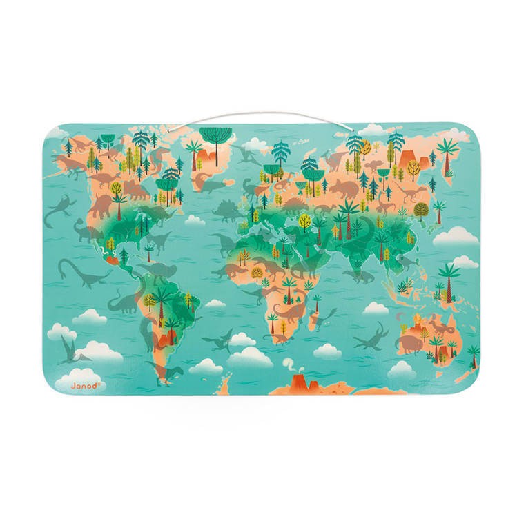 Układanka drewniana magnetyczna Mapa świata z 50 magnesami Dinozaury 7+ / Janod J05836