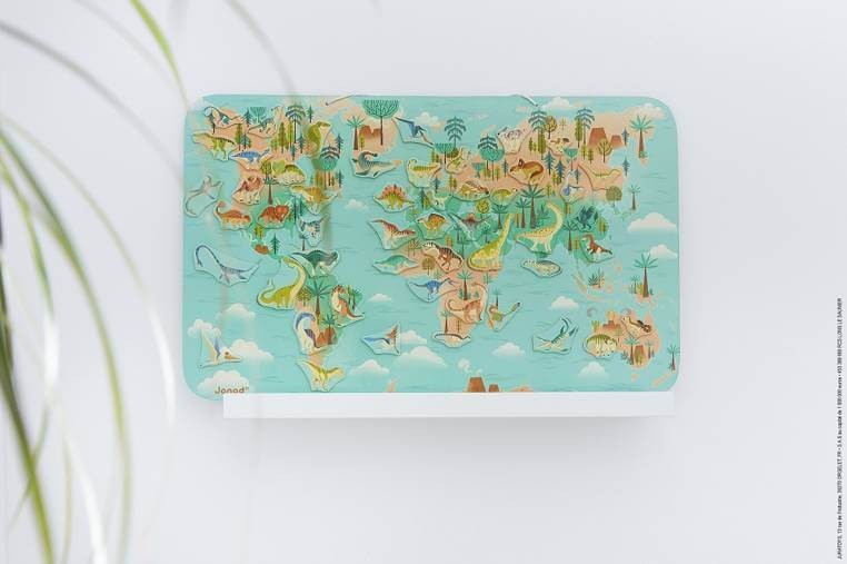 Układanka drewniana magnetyczna Mapa świata z 50 magnesami Dinozaury 7+ / Janod J05836