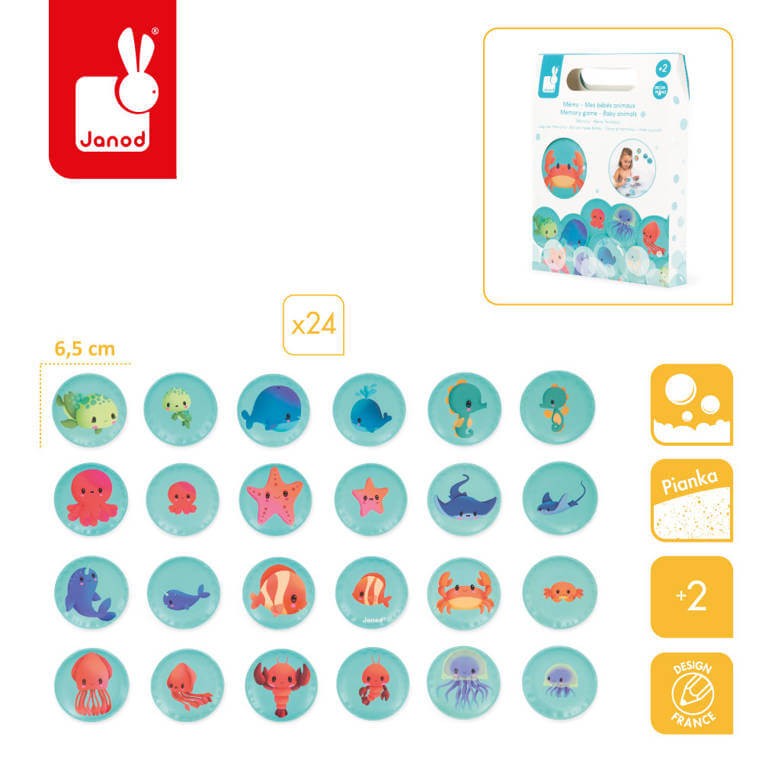 Gra memory do kąpieli Morskie dzieci 24 elementy 2+ / Janod 	J04723