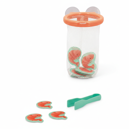 Łapacz krewetek do kąpieli kosz z przyssawkami i 12 krewetkami 2+ / Janod J04730