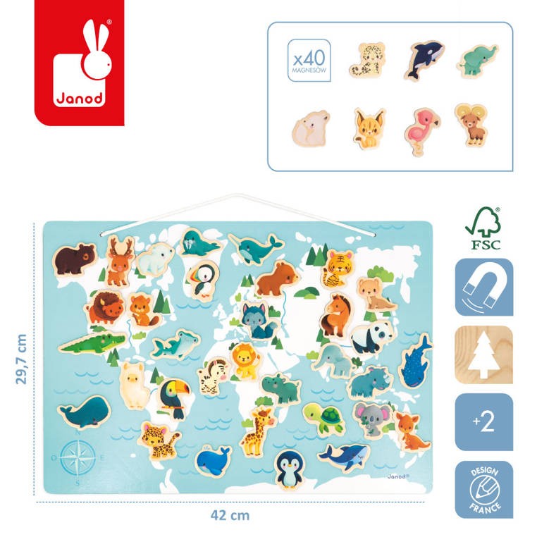 Układanka drewniana magnetyczna z 40 magnesami Małe zwierzątka 2+ / Janod J05468