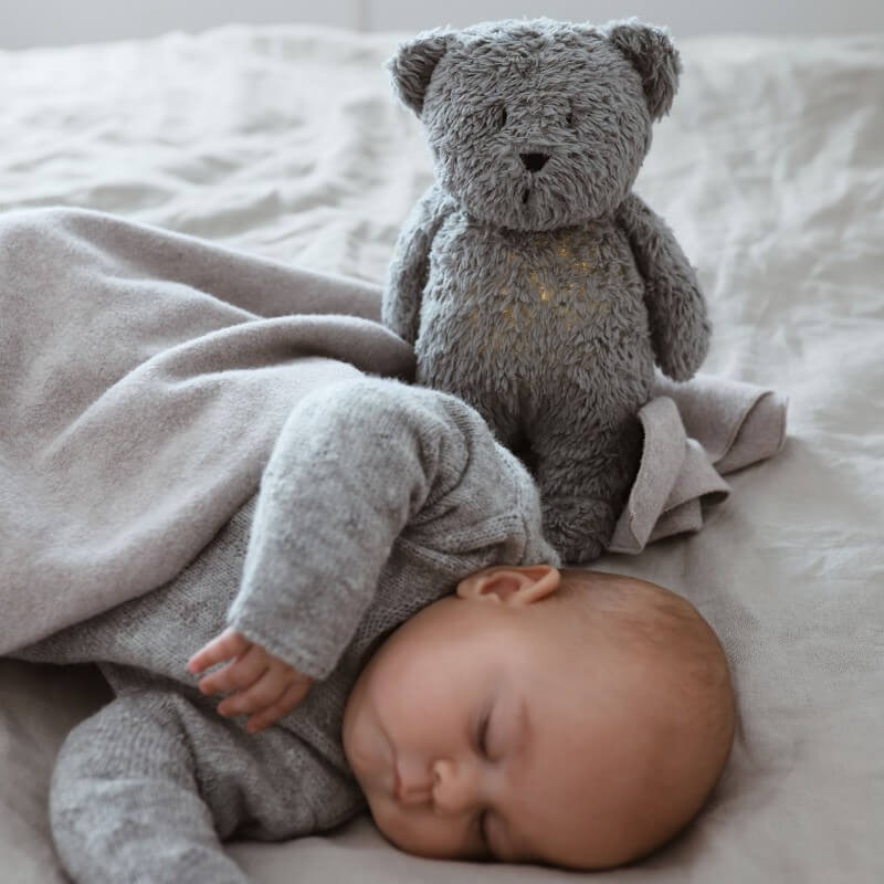 Moonie Organic - szumiący miś z lampką - MINERAL GREY
