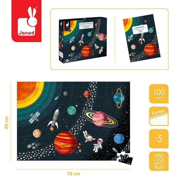 Puzzle edukacyjne Układ słoneczny 100 elementów 5+ / Janod J02678