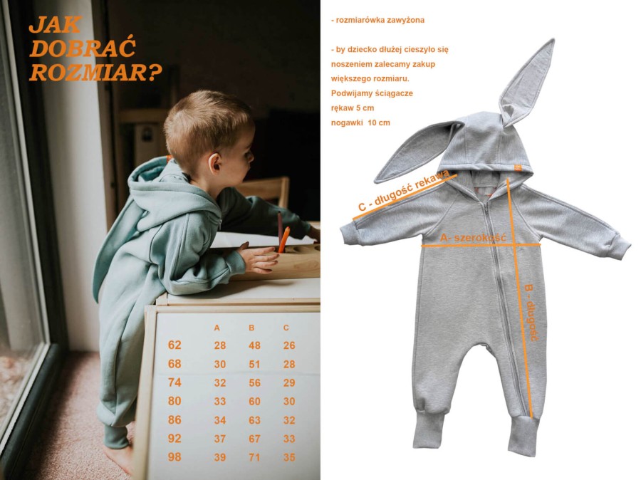 Ciepły kombinezon na zamek Królik - szary melanż / Benni