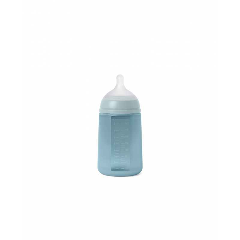 Butelka silikonowa SX Pro, średni przepływ, 240 ml - niebieska / Suavinex