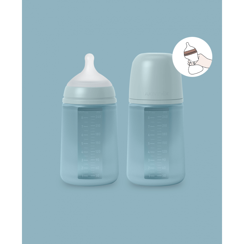 Butelka silikonowa SX Pro, średni przepływ, 240 ml - niebieska / Suavinex