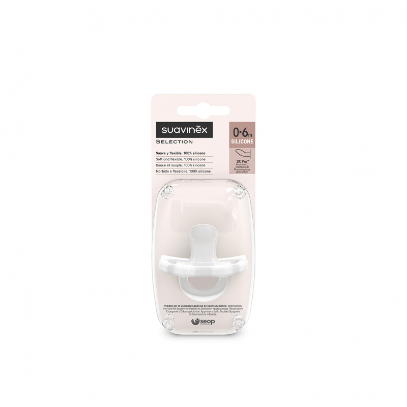 Smoczek 100 % silikonowy anatomiczny SX Pro Colour Essence - transparentny / Suavinex