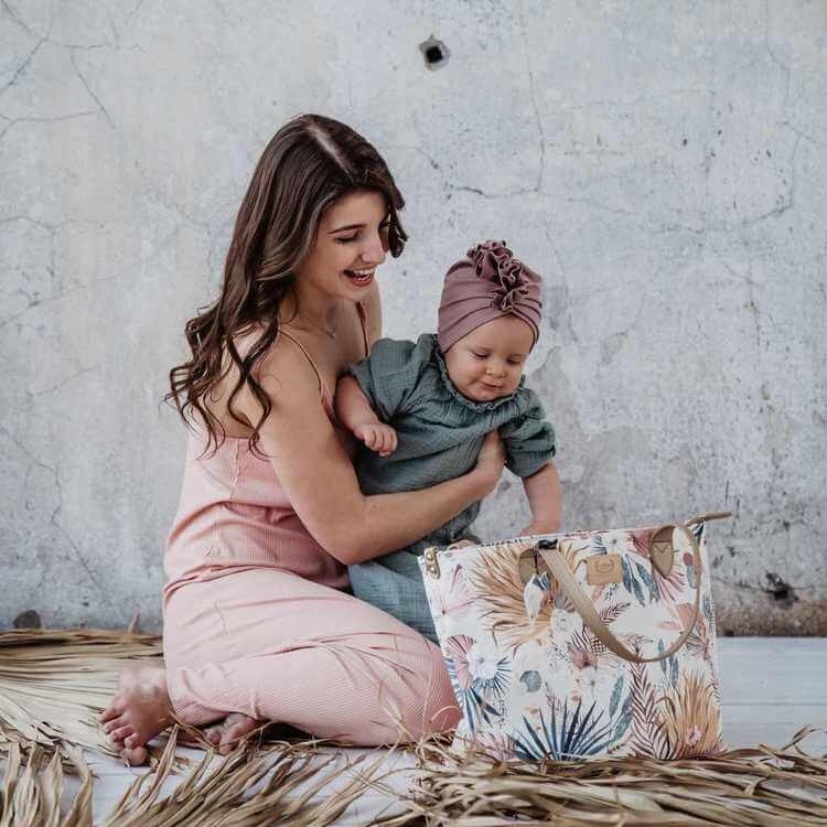 Torba dla mamy M - FEERIA PREMIUM ZIP - BOHO PALMS LIGHT / La Millou