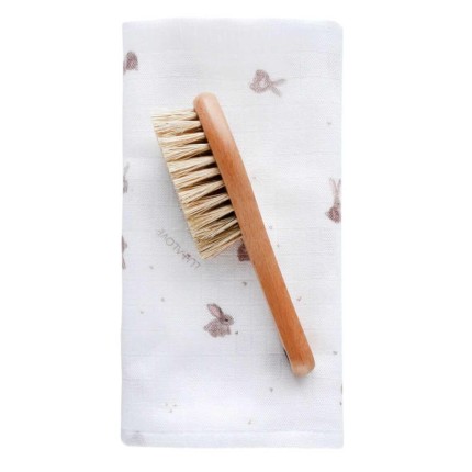 Szczotka na ciemieniuchę z myjką - beżowe króliczki / Lullalove