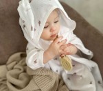 Miękka szczotka z koziego włosia z myjką muślinową -  beżowe króliczki / Lullalove