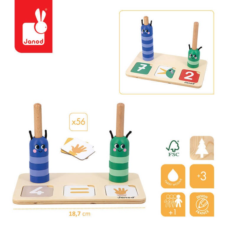 Drewniana układanka matematyczna - Komponowanie i porównywanie liczb 3+ / Janod  J05085