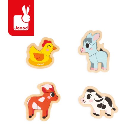 Puzzle progresywne drewniane Farma 4 układanki - 2, 3, 4 i 5 elementów, 18 m+ / Janod J07114