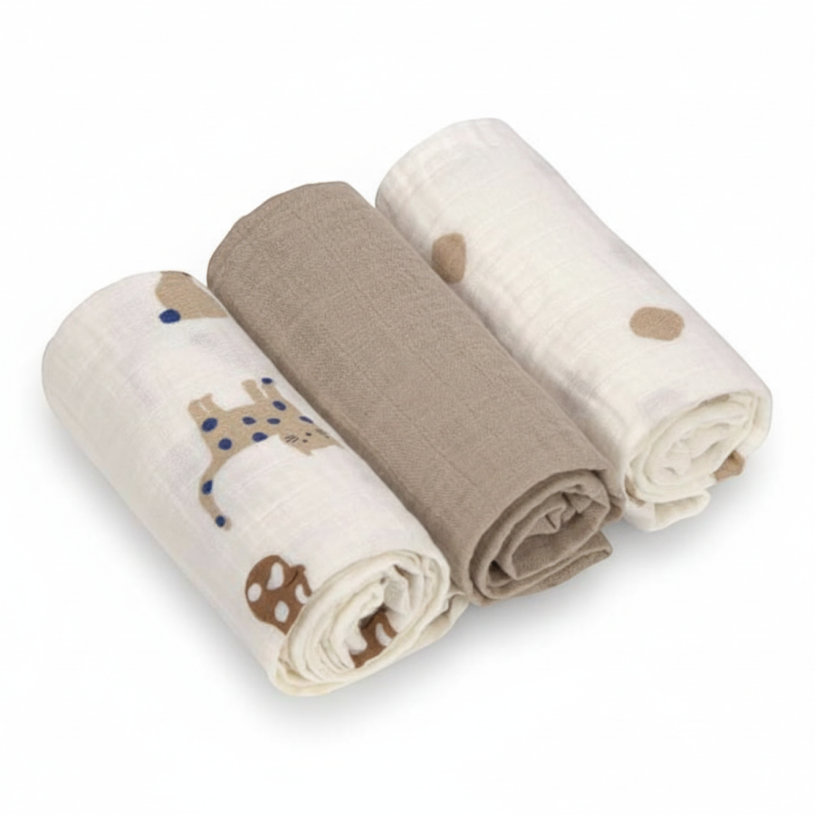 Muślinowy otulacz-kocyk z biobawełny 60x60cm - Little Mateys royal blue, 3 szt. / Lassig