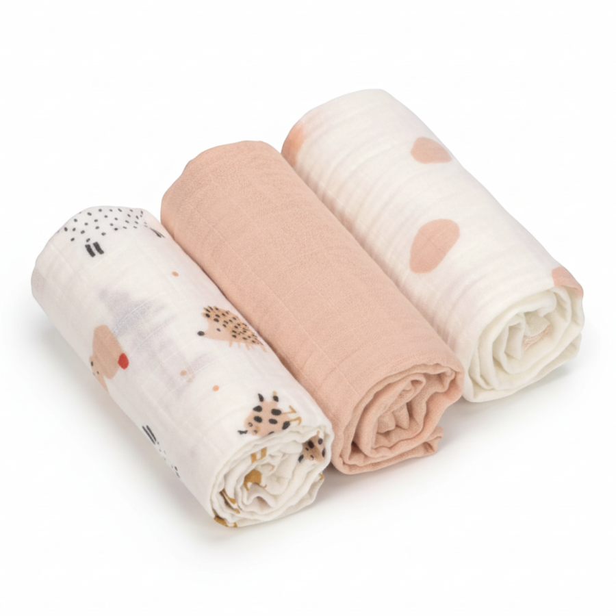 Muślinowy otulacz-kocyk z biobawełny 60x60cm - Little Mateys spicy orange, 3 szt. / Lassig