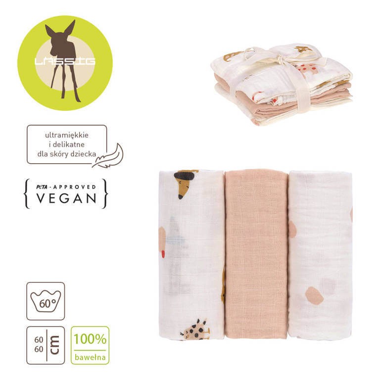 Muślinowy otulacz-kocyk z biobawełny 60x60cm - Little Mateys spicy orange, 3 szt. / Lassig