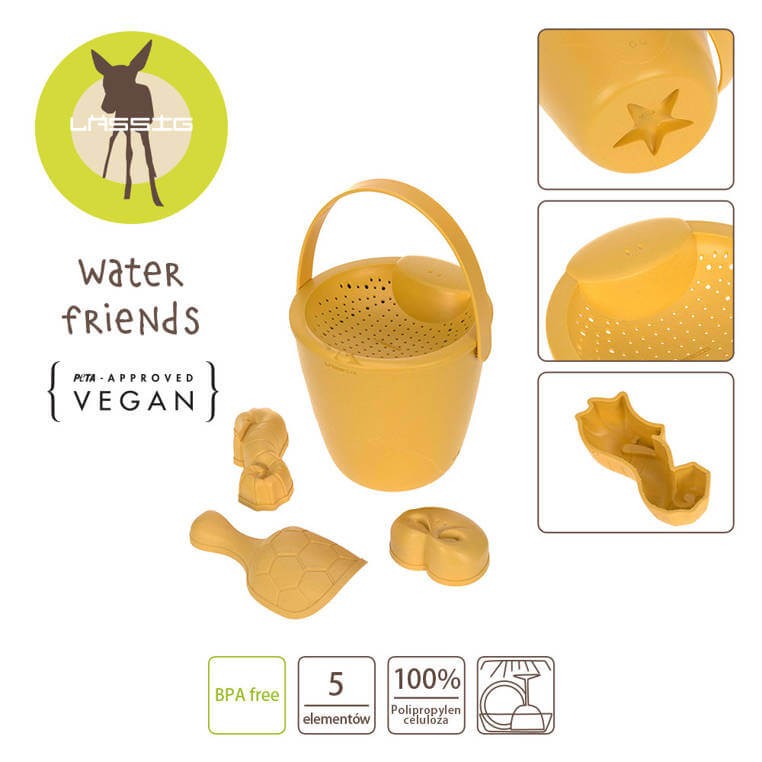 Zestaw 5 zabawek do piasku Water Friends - żółty / Lassig