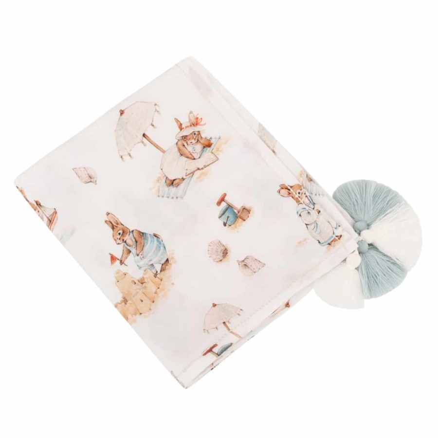 Otulacz lekki kocyk bambusowy Saint-Tropez Blue z frędzlami 120x100 cm / Samiboo