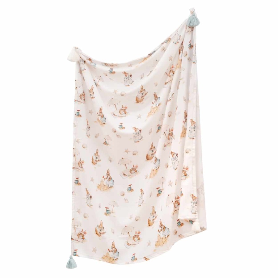 Otulacz lekki kocyk bambusowy Saint-Tropez Blue z frędzlami 120x100 cm / Samiboo