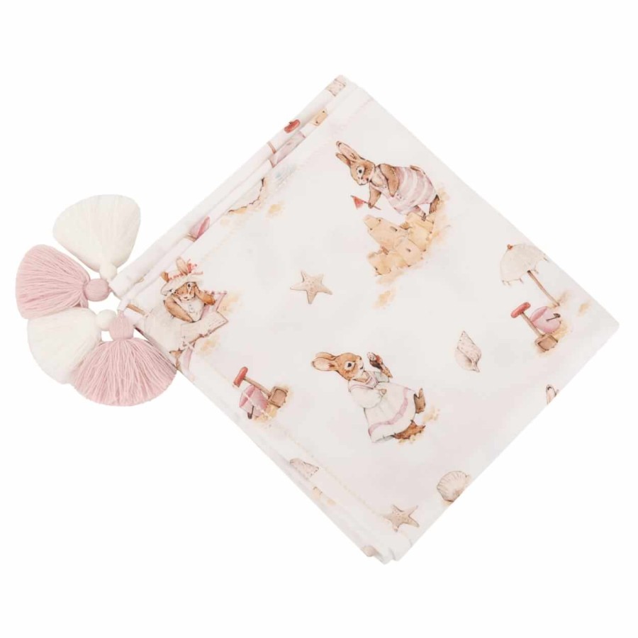 Otulacz lekki kocyk bambusowy Saint-Tropez Pink z frędzlami 120x100 cm / Samiboo