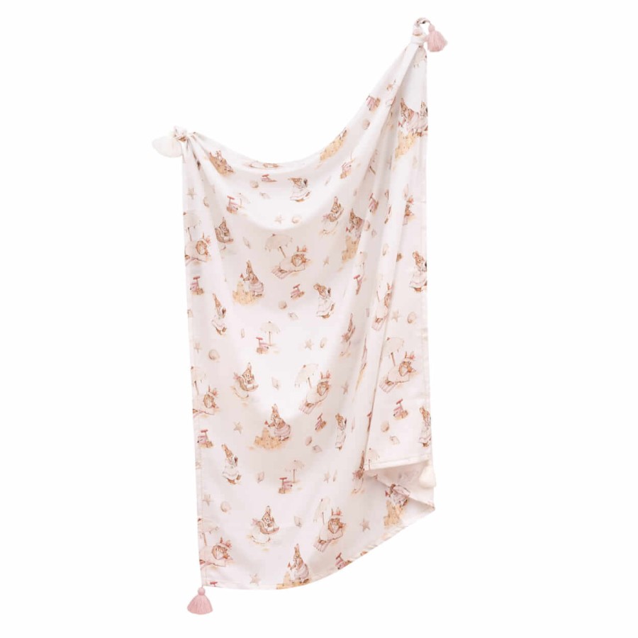 Otulacz lekki kocyk bambusowy Saint-Tropez Pink z frędzlami 120x100 cm / Samiboo