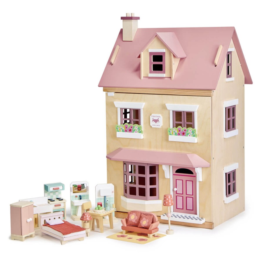 Drewniany trzypiętrowy domek dla lalek z wyposażeniem - Foxtail Villa / Tender Leaf Toys