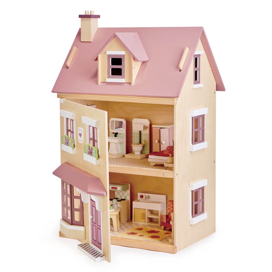 Drewniany trzypiętrowy domek dla lalek z wyposażeniem - Foxtail Villa / Tender Leaf Toys