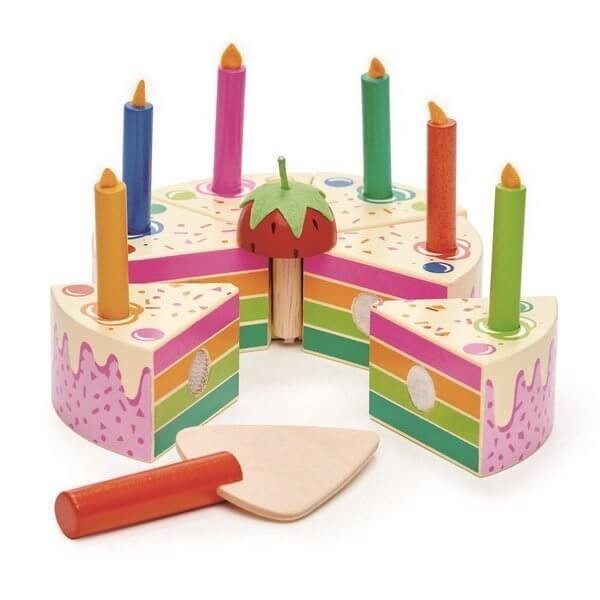 Tęczowy, drewniany tort urodzinowy/ Tender Leaf Toys