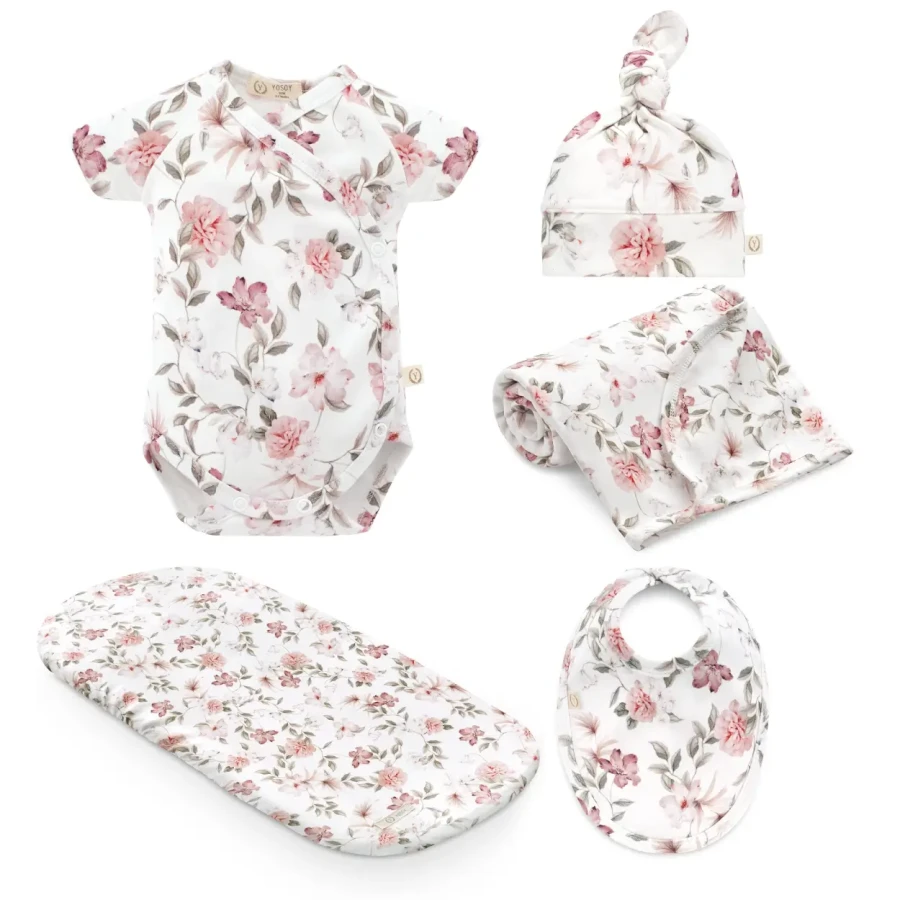 Zestaw newborn BOHO FLOWERS PINK, 56 / YOSOY