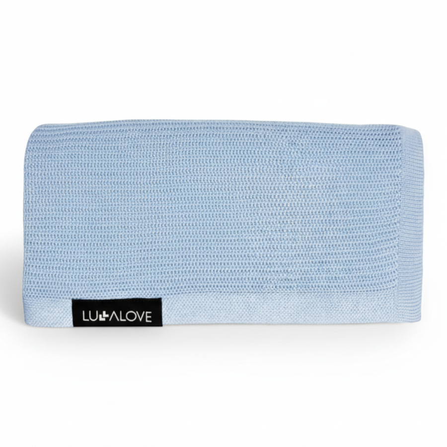 Lekki, dzianinowy kocyk - mgiełka Niebieski