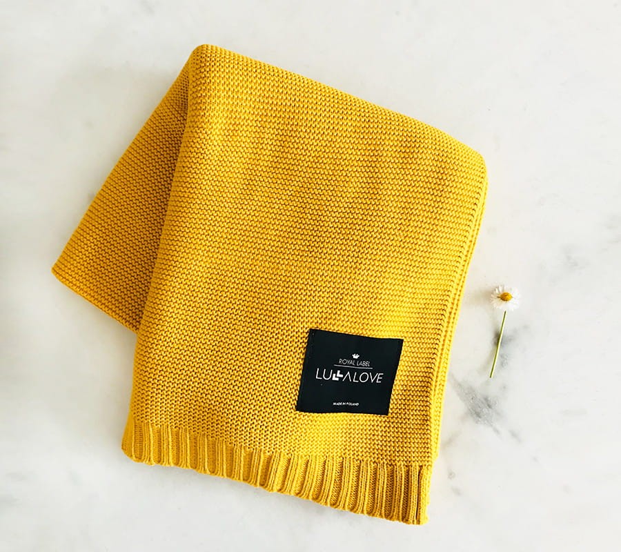 Duży koc bambusowy 120x100 cm - musztardowy / Lullalove