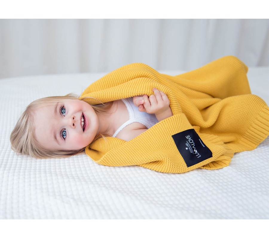 Duży koc bambusowy 120x100 cm - musztardowy / Lullalove