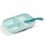 Komplet naczyń z silikonu trójdzielny talerz z przyssawką + łyżeczka Blue / Beaba