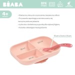 Komplet naczyń z silikonu trójdzielny talerz z przyssawką + łyżeczka Pink / Beaba