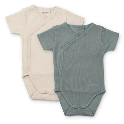 Body niemowlęce z krótkim rękawem Hali 2-pak – Blue fog, sandy mix / Liewood
