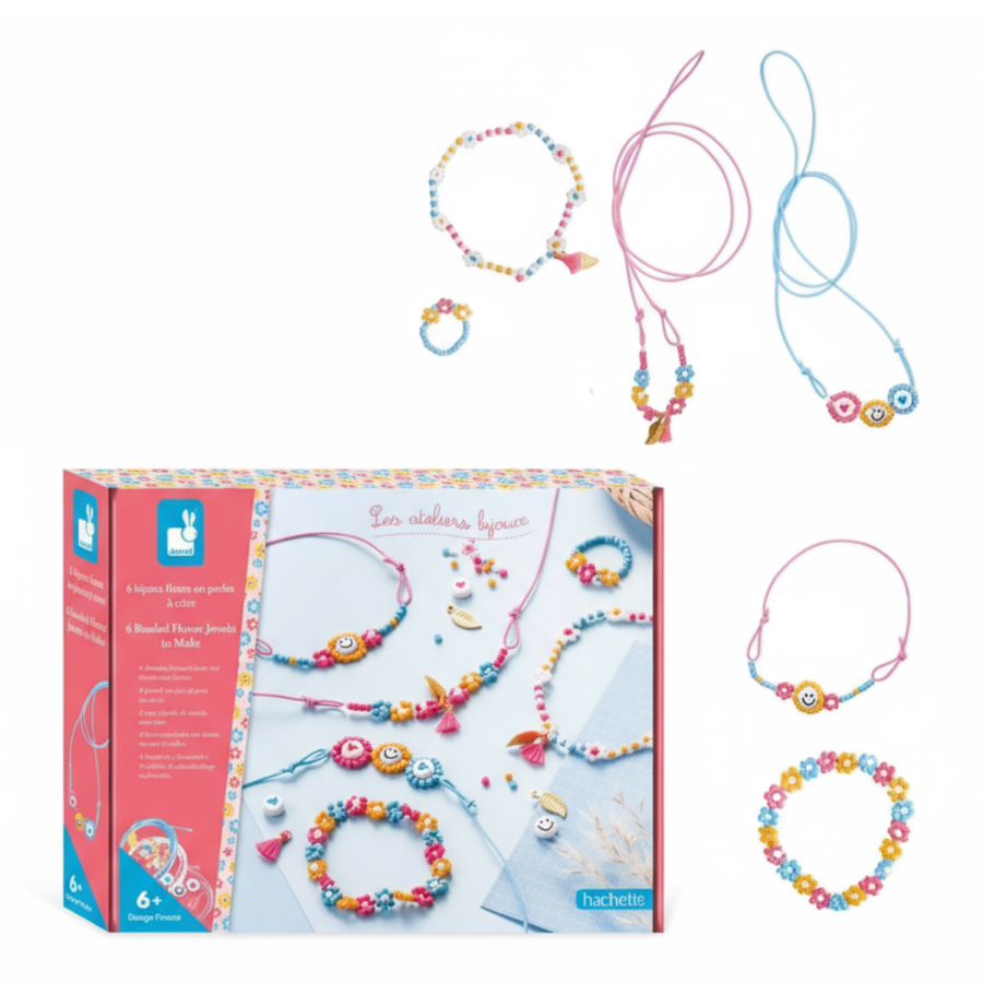 Zestaw kreatywny do tworzenia biżuterii Kwiatki z koralików 6+ / Janod J07998