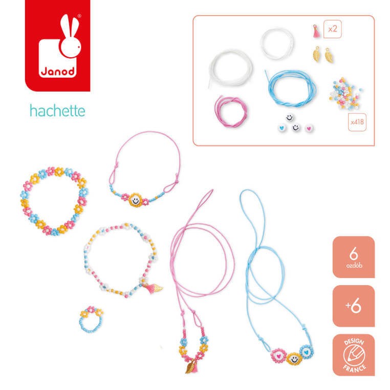 Zestaw kreatywny do tworzenia biżuterii Kwiatki z koralików 6+ / Janod J07998